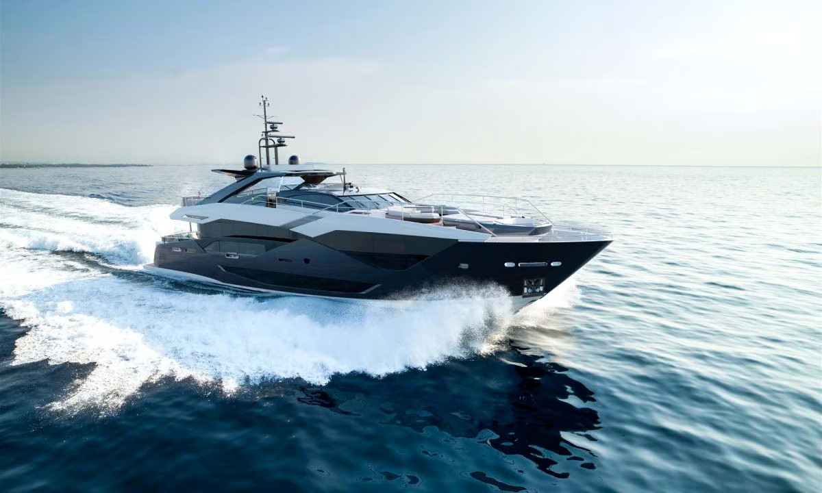 New renderings of the Sunseeker 120 Yacht showcase its luxurious design, featuring a spacious flybridge, Jacuzzi, beach club, and chic interiors, setting a new standard in superyacht elegance.