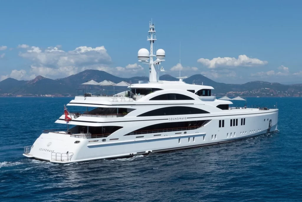 The award-winning 63m superyacht SOUNDWAVE, built by Benetti Yachts, offers luxurious cruising with bespoke interiors, a private owner’s deck, and a vast array of water toys.