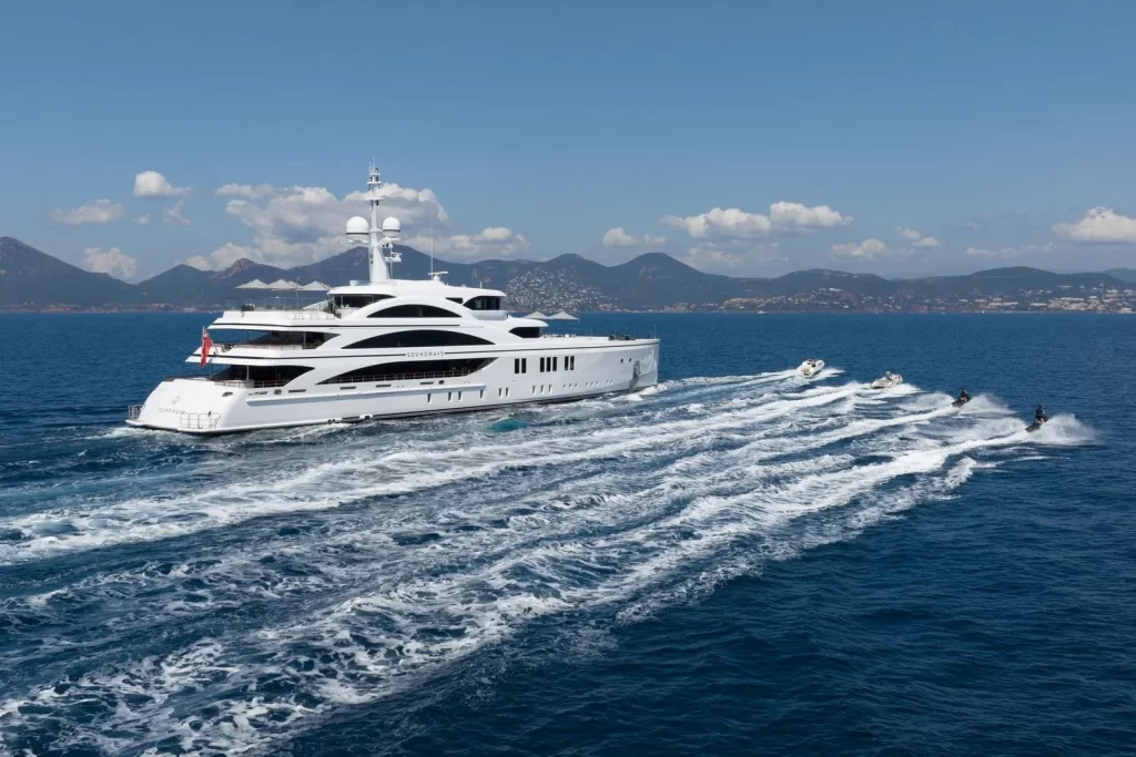 The award-winning 63m superyacht SOUNDWAVE, built by Benetti Yachts, offers luxurious cruising with bespoke interiors, a private owner’s deck, and a vast array of water toys.