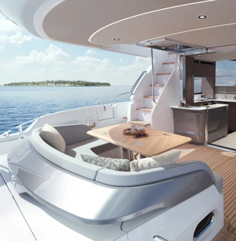 Discover the Princess F58, a luxurious 18.2m flybridge yacht combining elegance, performance, and space. Experience unmatched craftsmanship with stunning design and spacious interiors.