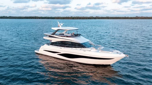 Introducing the Princess F65, the finest flybridge yacht that redefines luxury, space, and performance. With a top speed of 35 knots and room for 8 guests, it offers unparalleled cruising experiences.