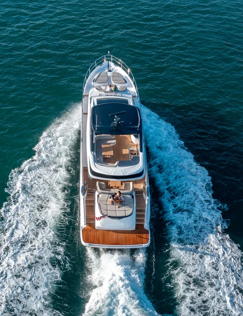 The Princess S72 blends luxury and performance with twin MAN V12 engines, reaching up to 36 knots. Its dynamic design, stylish interiors, and seamless indoor-outdoor living redefine yachting.