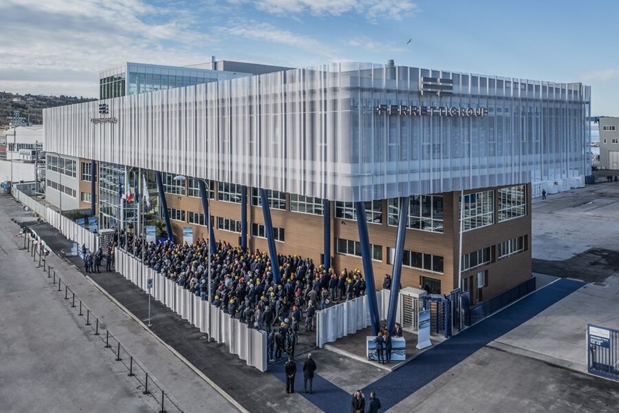 Ferretti Group's Ancona shipyard opens new executive offices for its metal superyachts division, enhancing luxury yacht production with cutting-edge design and sustainability.