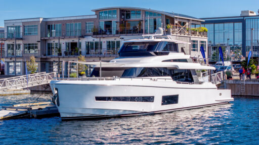 Horizon Yachts celebrated the Seattle office grand opening with an Open House at Salmon Bay Marine Center, featuring the launch and tour of the Horizon V77 CMY with special guests.