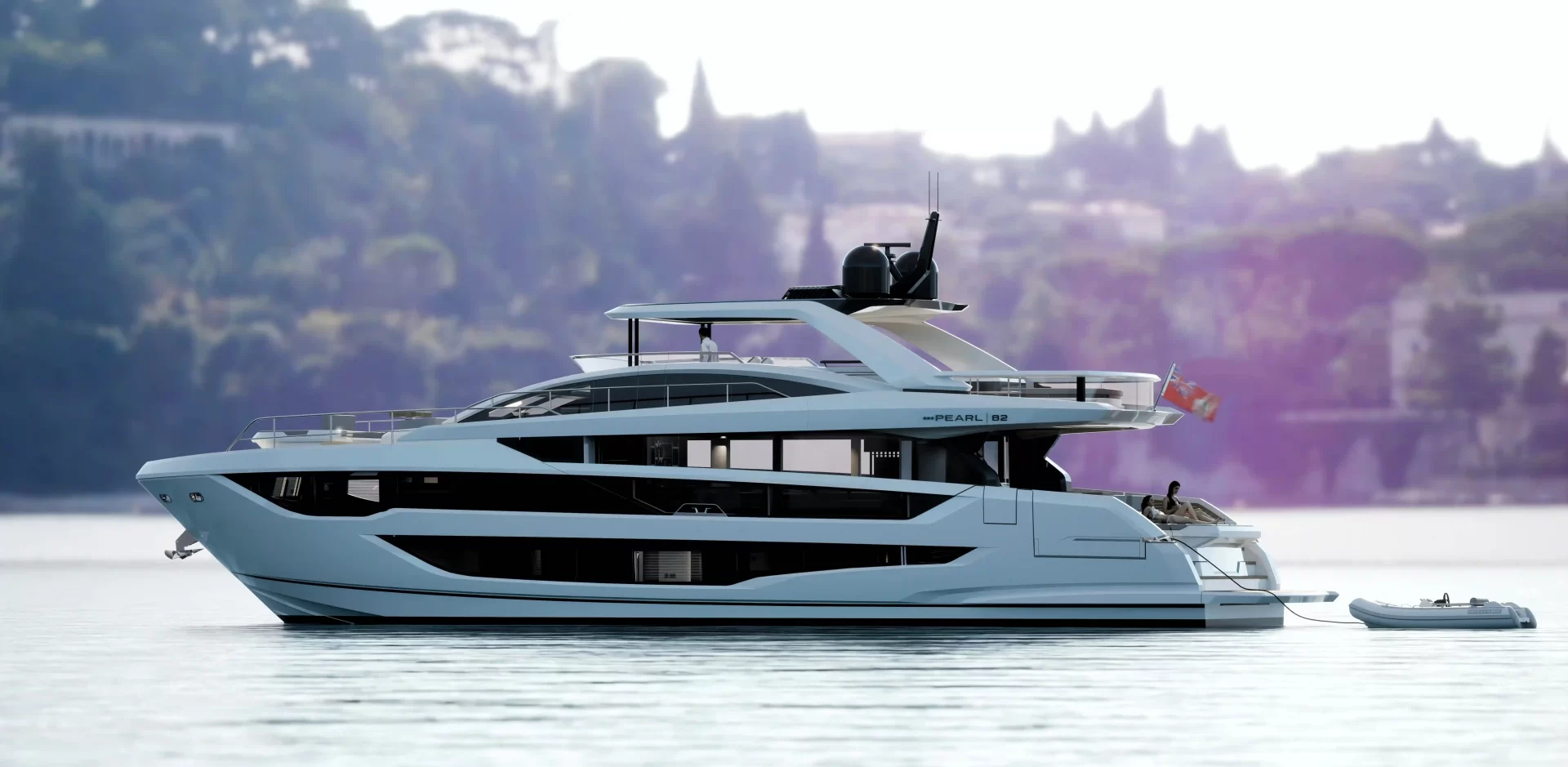 The luxurious 82-foot Pearl 82 yacht, featuring a master suite, five en-suite staterooms, and a garage for a tender boat and jet ski, hits the market for £5 million.