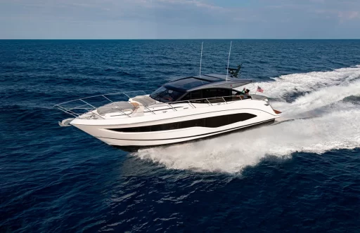 Discover the Princess V55, a sleek sports yacht with a top speed of 35 knots, luxurious interior, and intelligent space utilization. Perfect for blending performance and luxury.