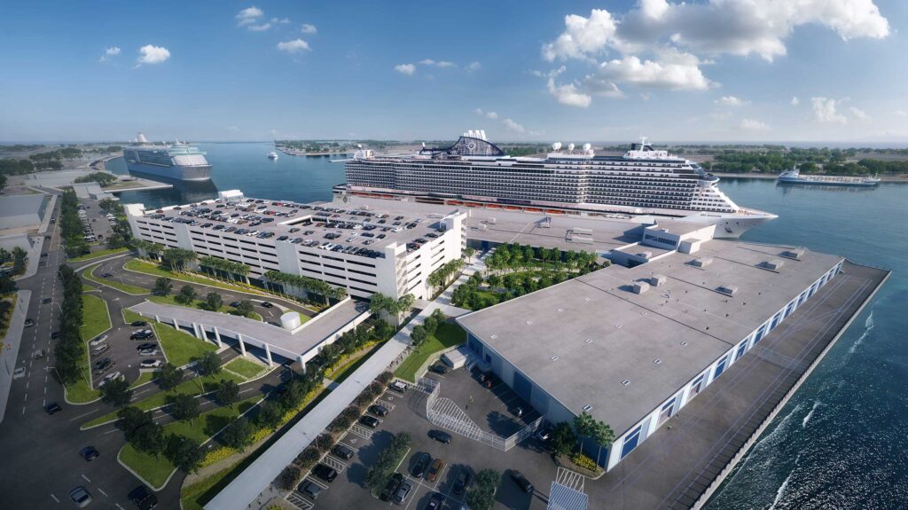 Construction is underway on Galveston's new $151 million cruise terminal at Pier 16, set to open in 2025 as the home port for MSC Seascape, boosting the local economy.