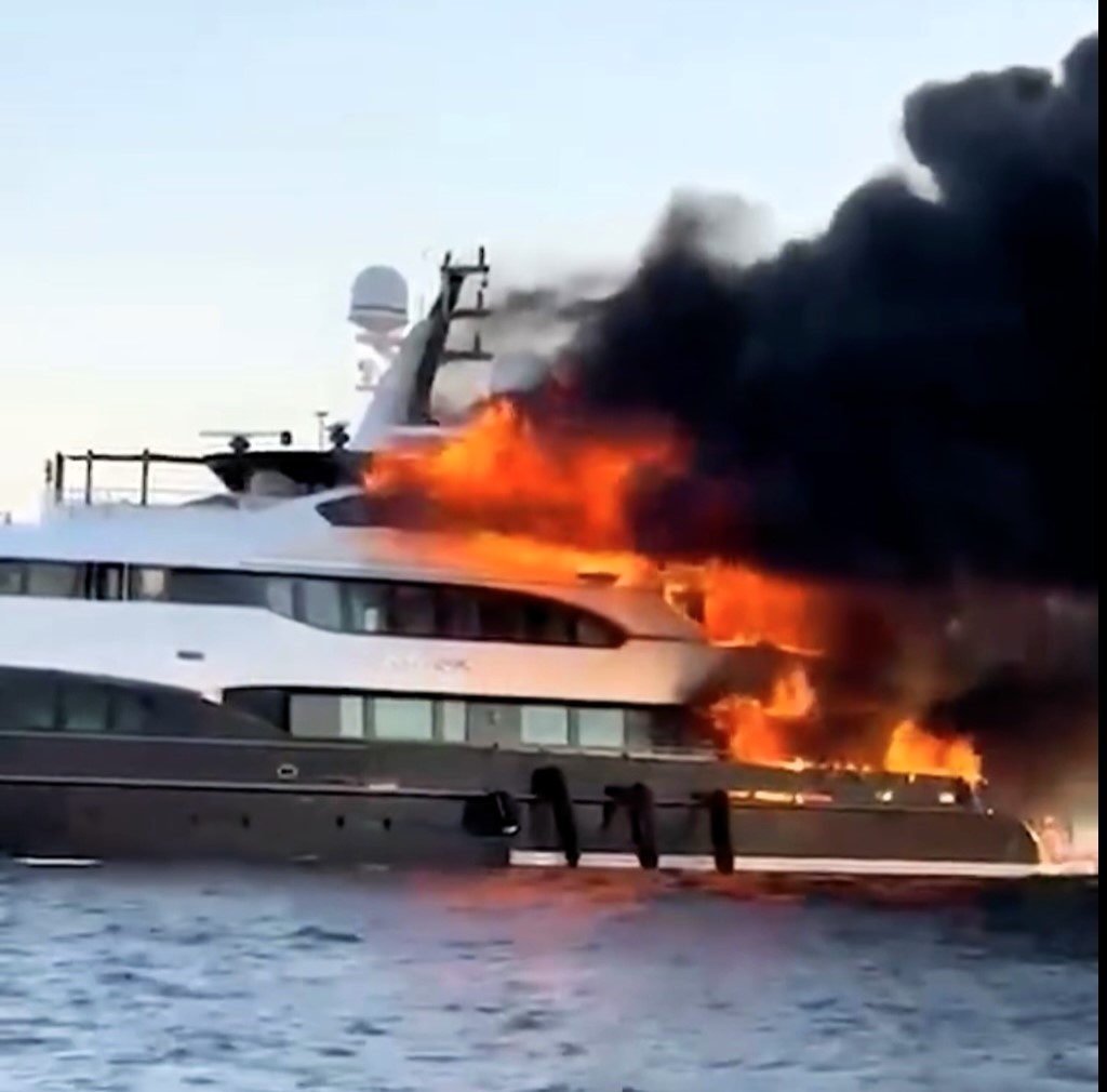 Award-winning £14M superyacht Atina catches fire and sinks off Sardinia's coast. All 16 aboard, including Getir co-founder, escape uninjured. Clean-up efforts underway.