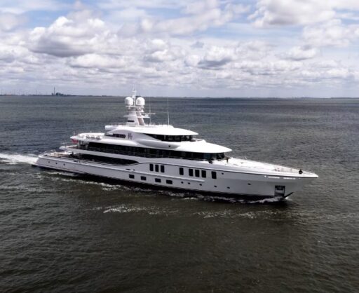 The SIXTH SENSE is a 74-meter luxury yacht from Amels, blending sleek design by Tim Heywood with top performance, offering unmatched elegance and long-range cruising capabilities.