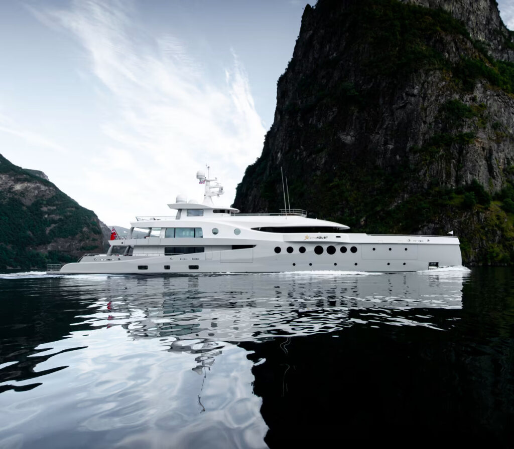 STARDUST, a 62.5-meter superyacht by Damen Yachting, blends elegant design by Tim Heywood with luxurious interiors by Laura Sessa, offering unparalleled performance and comfort.