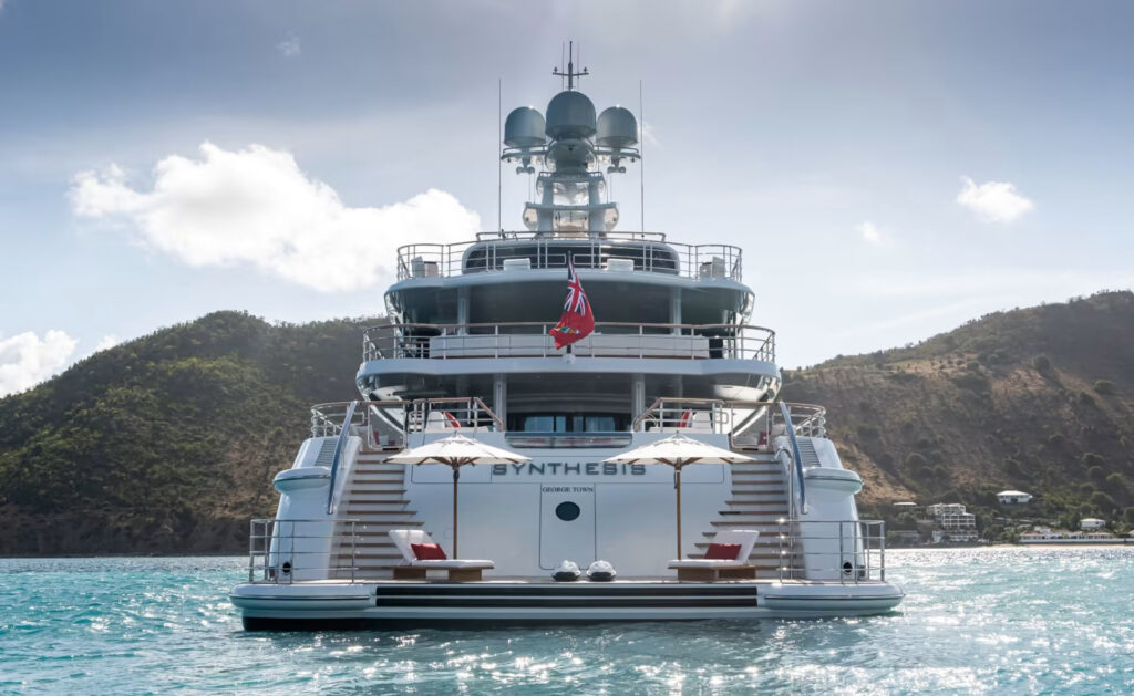 SYNTHESIS, a 74-metre Amels superyacht, blends performance and luxury with custom designs, featuring a dedicated Owner's Deck, foredeck jacuzzi, and seamless indoor-outdoor spaces.