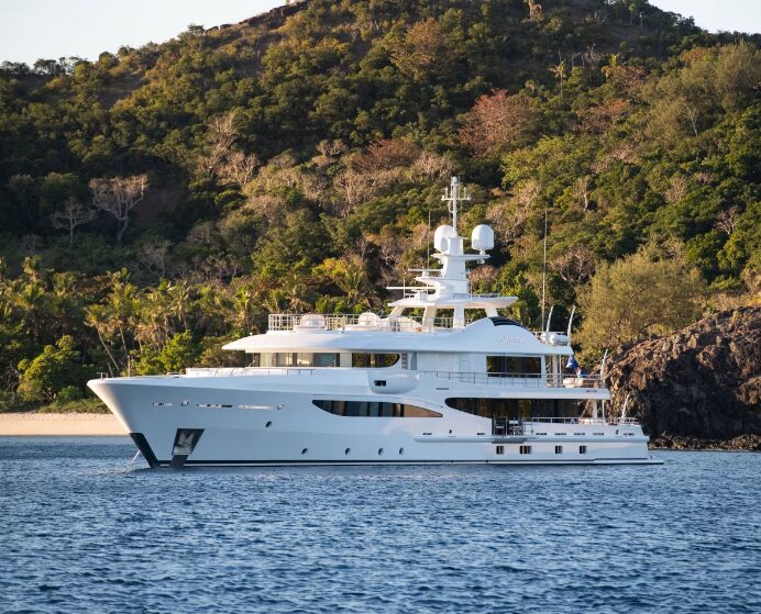 Experience luxury and adventure aboard DRIFTWOOD, a 55-meter superyacht designed for ocean sports enthusiasts, featuring elegant interiors, ample space, and impressive performance.