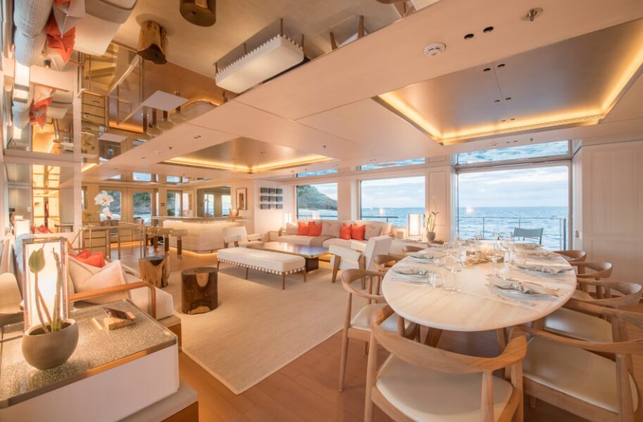 Experience luxury and adventure aboard DRIFTWOOD, a 55-meter superyacht designed for ocean sports enthusiasts, featuring elegant interiors, ample space, and impressive performance.