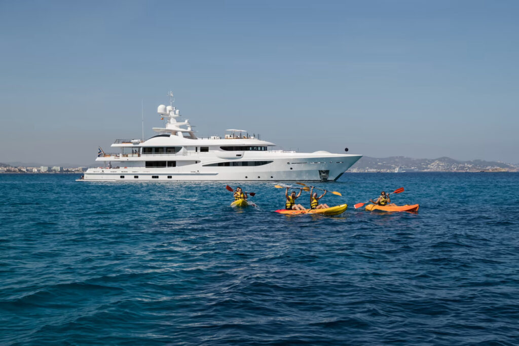 HALO, a 55-meter superyacht, combines sleek Tim Heywood design with luxurious Laura Sessa interiors, offering unparalleled comfort, style, and performance on the water since 2018.