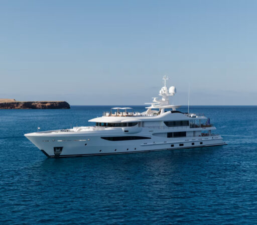 HALO, a 55-meter superyacht, combines sleek Tim Heywood design with luxurious Laura Sessa interiors, offering unparalleled comfort, style, and performance on the water since 2018.