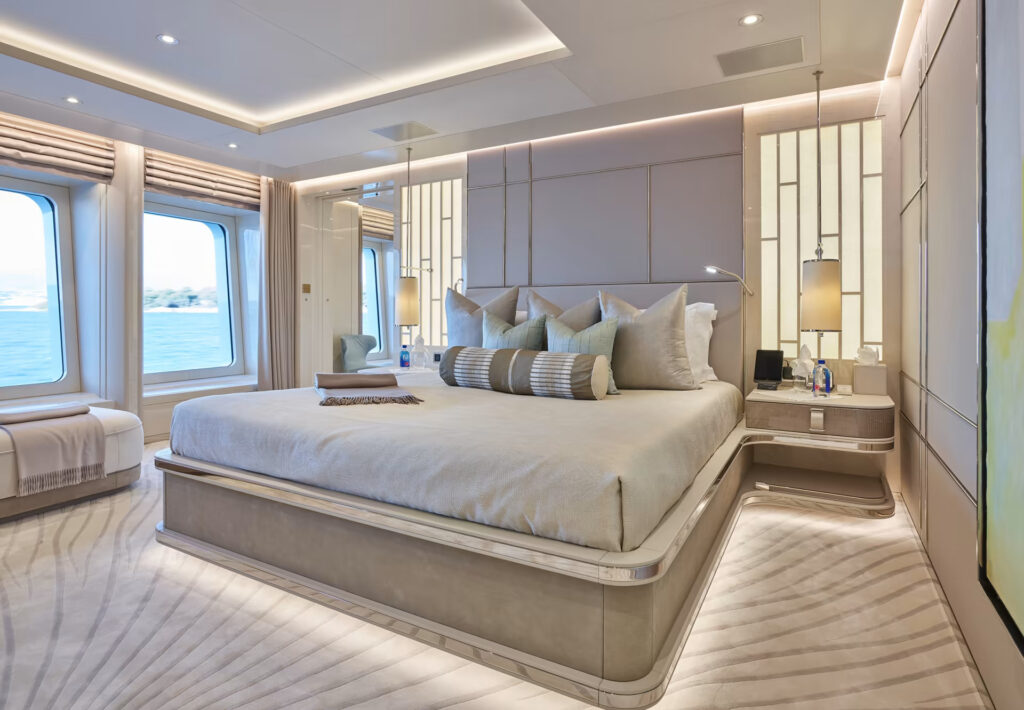 The 74-meter superyacht NEW SECRET, delivered in 2017, blends luxury with cutting-edge design by Tim Heywood and Winch Design, offering an exquisite yachting experience for discerning guests.