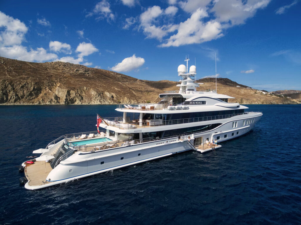 The 74-meter PLVS VLTRA, delivered in 2016, embodies luxury and ambition, featuring sleek design, advanced engineering, and unmatched comfort for a truly exceptional yachting experience.