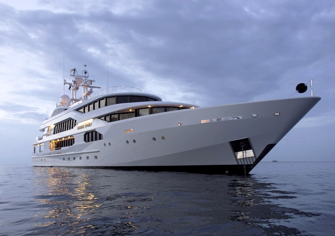 A £22.5 million superyacht, Feadship Double Haven, with a 120,000-litre fuel tank allowing up to six months at sea without refuelling, is for sale at the Fort Lauderdale Boat Show.