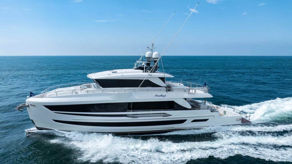 Horizon Yachts unveils FD80 Amethyst, blending luxury with practicality for fishing enthusiasts, featuring bespoke interiors, fishing cockpit, and tailored entertaining spaces.