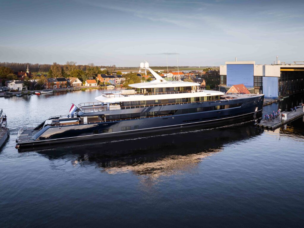 The luxurious 248-foot Feadship One, inspired by New York’s Baccarat Hotel, offers exquisite interiors, VIP staterooms, and top-tier amenities, now available for £142 million.