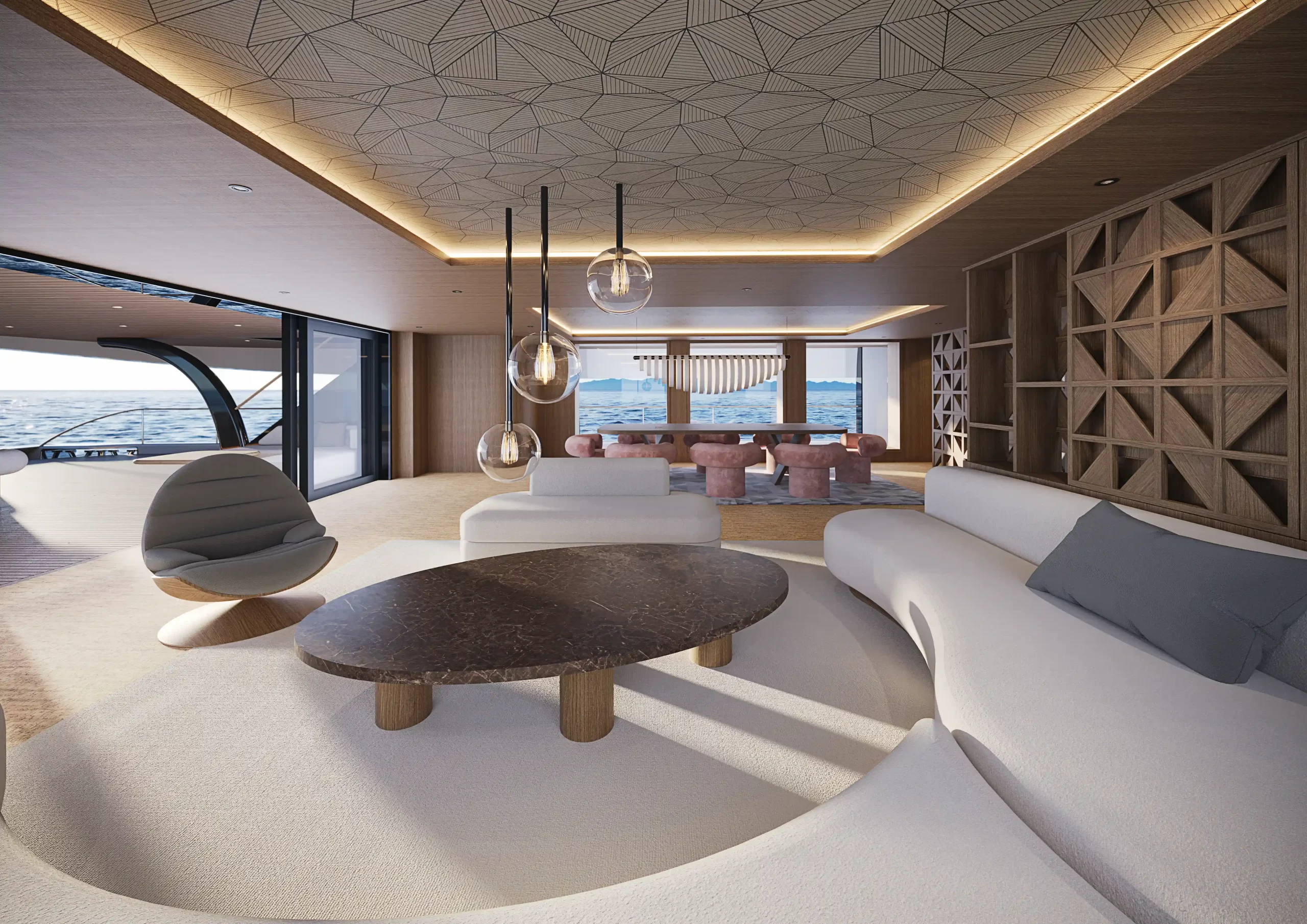 Rossinavi unveils Solsea, a 43m hybrid-electric superyacht powered by AI, featuring solar panels, a lounge pool, and sustainable tech for luxury and eco-conscious cruising.